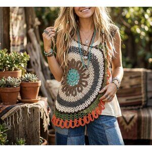 Umgee USA Crochet Top Size Small Medium Boho Hippie Festival Asymmetrical